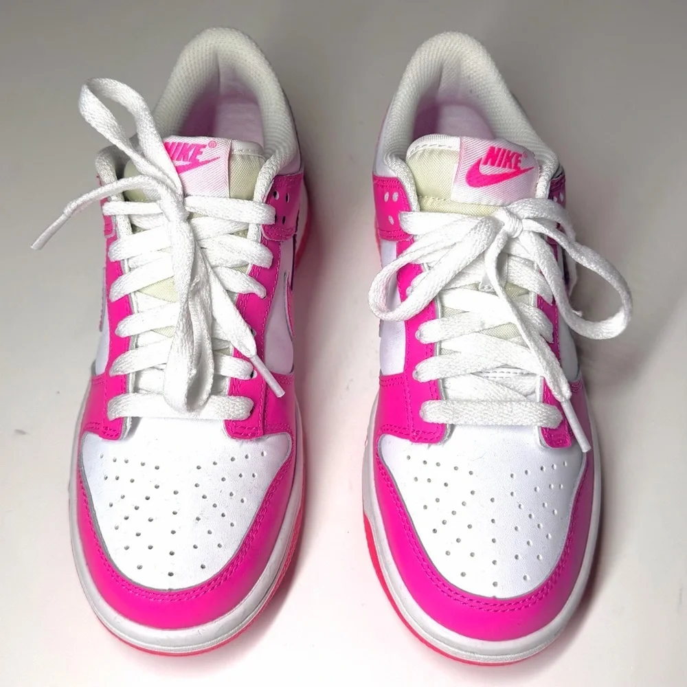Nike Big Kids Dunk Low GS White/Laser Fuchsia Casual Sneakers Size- 5Y